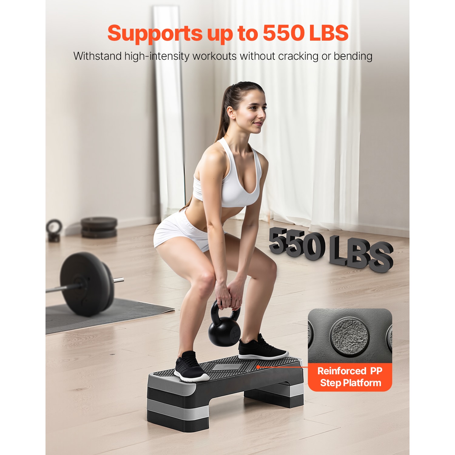 Aerobic Exercise Step Platform Height Adjustable Workout Stepper 4 Riser Gray_voghion.com
